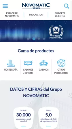 Portada de Novomatic Spain en móvil