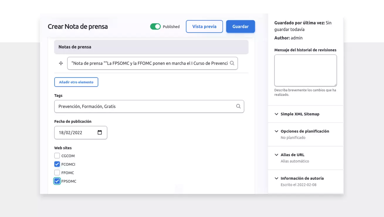 Interface for editing a Press Release in CGCOM