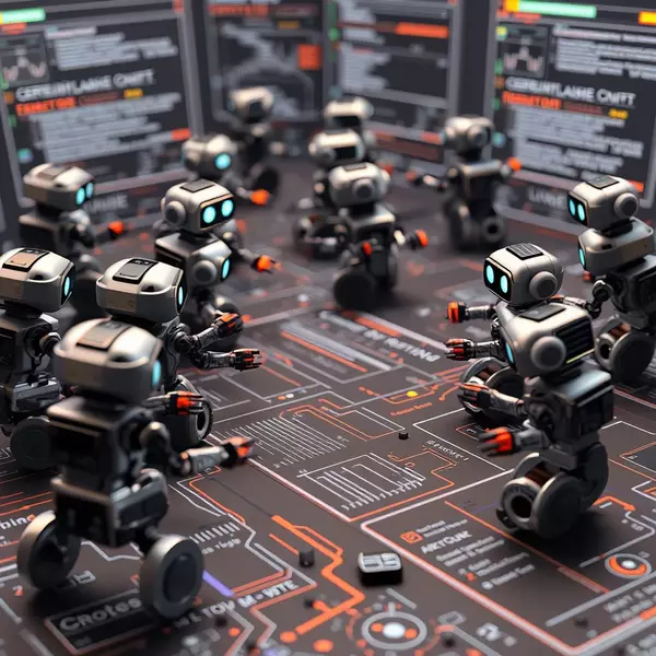 Tiny robots over what could be a physical web page.