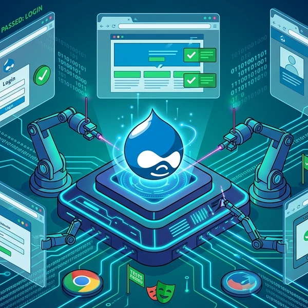 An image representing a Drupal site being tested using Playwright