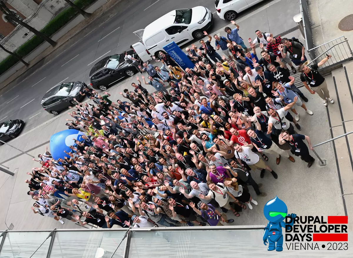 Group picture of the attendees of the Drupal Dev Days Vienna 2023