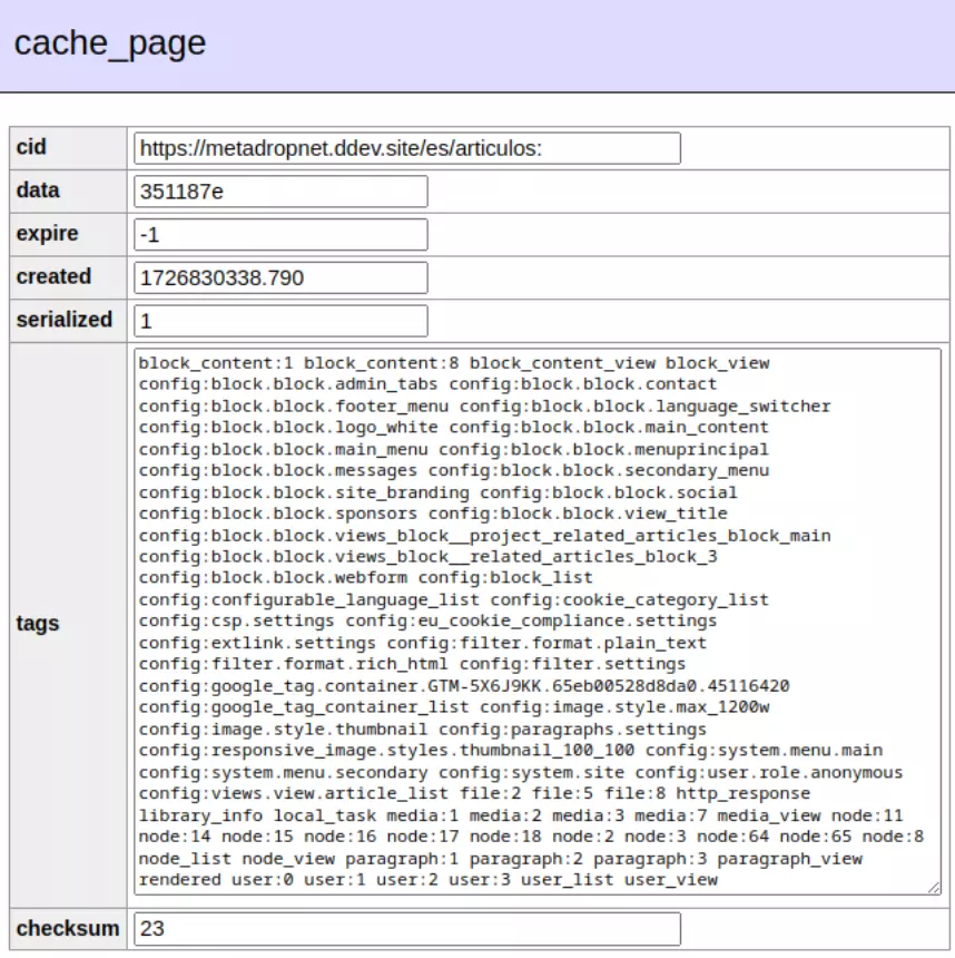 Page cache bin table