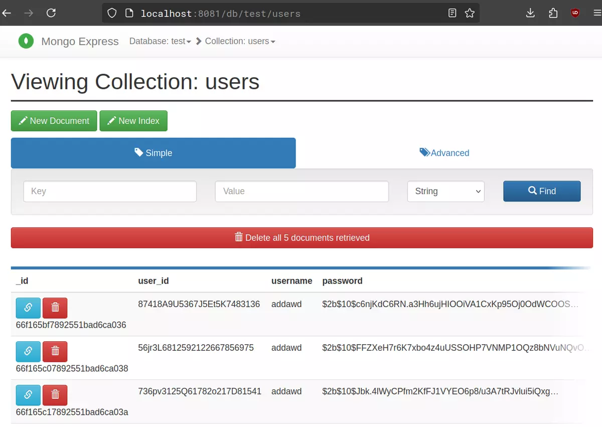 mongodb express panel collection