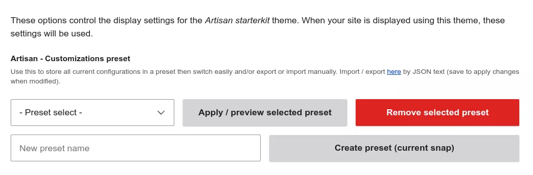 Artisan preset form