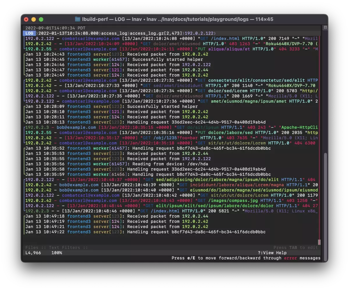 Log lnav example