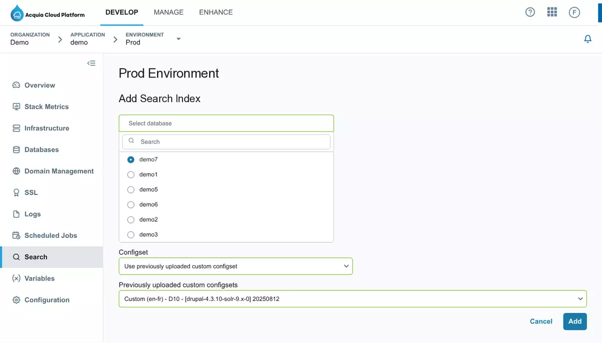 Solr9 upgrade - Acquia index add