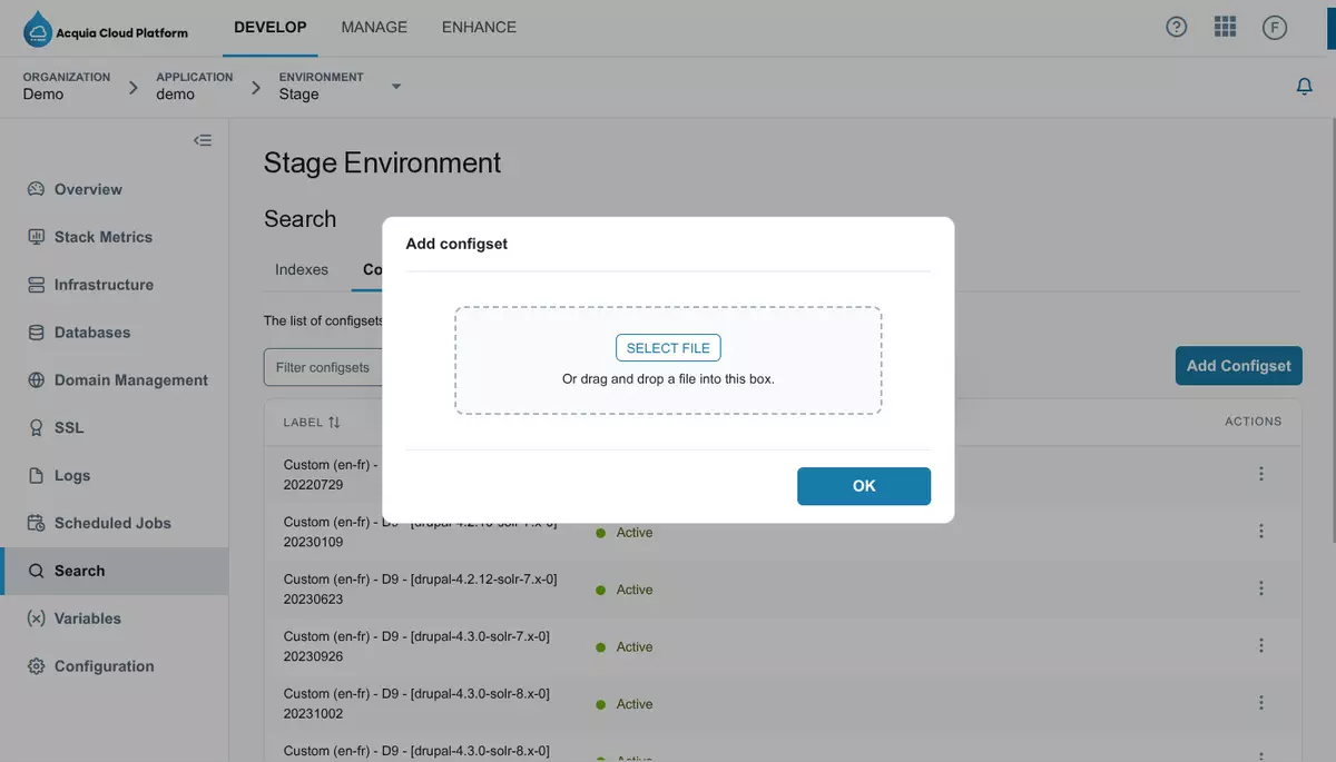 Solr9 upgrade - Acquia configset upload