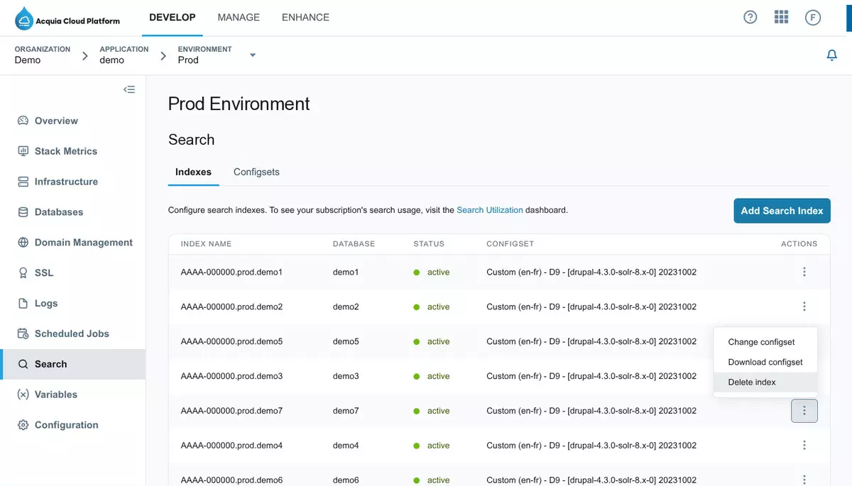 Solr9 upgrade - Acquia index delete