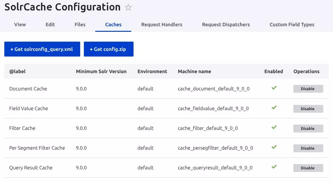 Solr9 upgrade - Search API caches page
