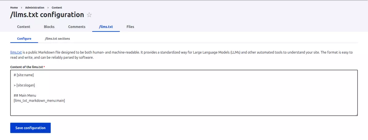 LLM txt configuration