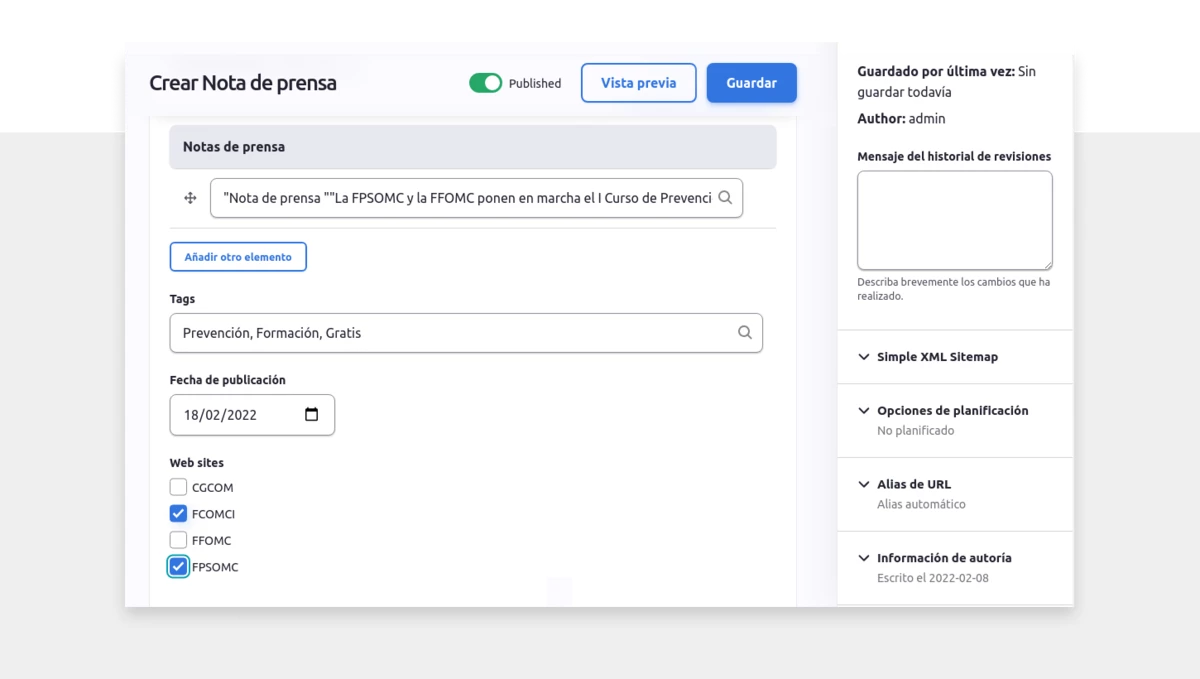 Interface for editing a Press Release in CGCOM