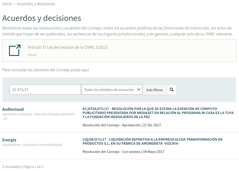CNMC search screen