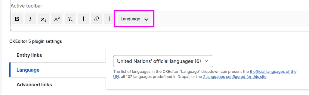 Language button CKEditor