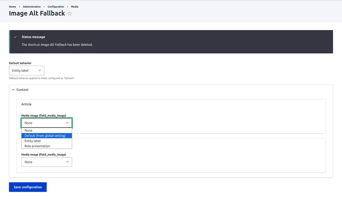 Configuration form for Image Alt Fallback