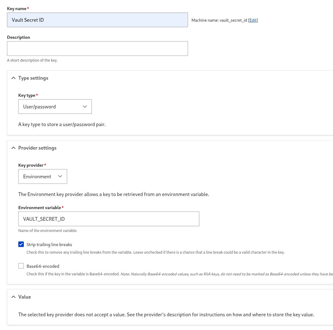 Secret key creation form in Drupal