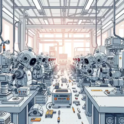 A factory with robots testing things.