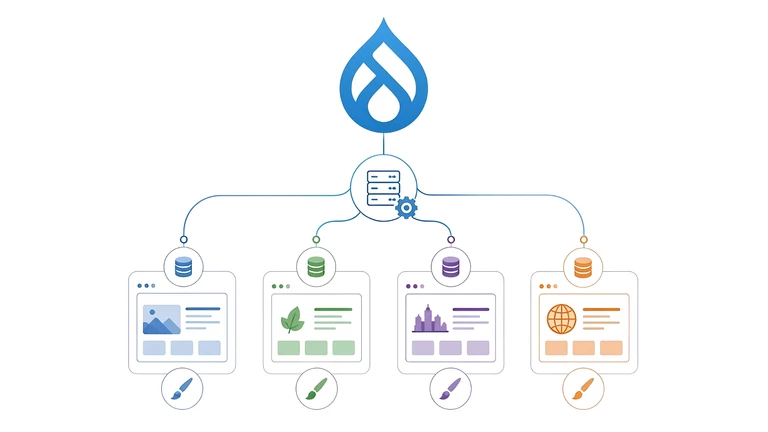 Drupal multisite. Full design freedom, shared components